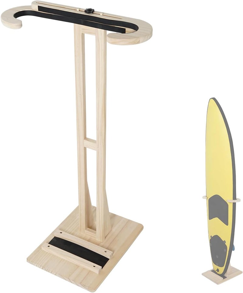 HIKULA Surfboard Stand Racks, Indoor Display Stand Shortboard and Longboard Organizer Floor-Standing Design, Storage & Display for Surfboard and Skimboard, Polished Beach Wooden - Image 1